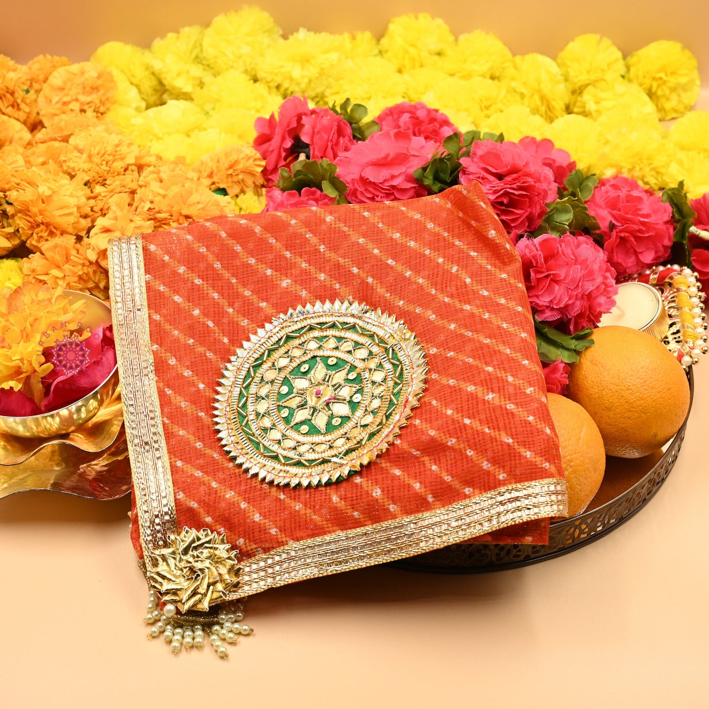 Thaal Cover Thaal Posh Lehriya Fabric - Urban Roots