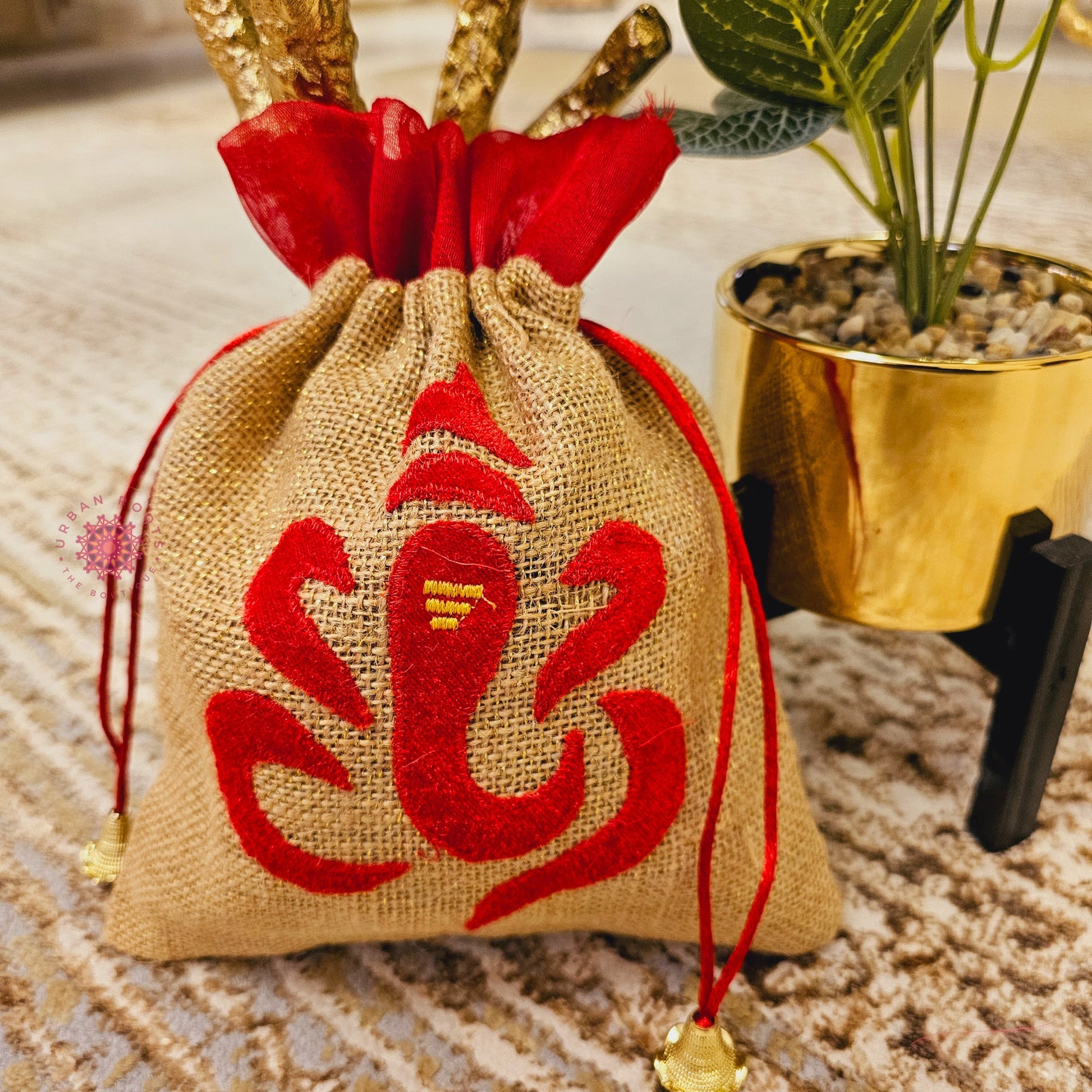 Jute Potli Bag Net Potli Jute Red Potli Bag Designer Tissue Potli